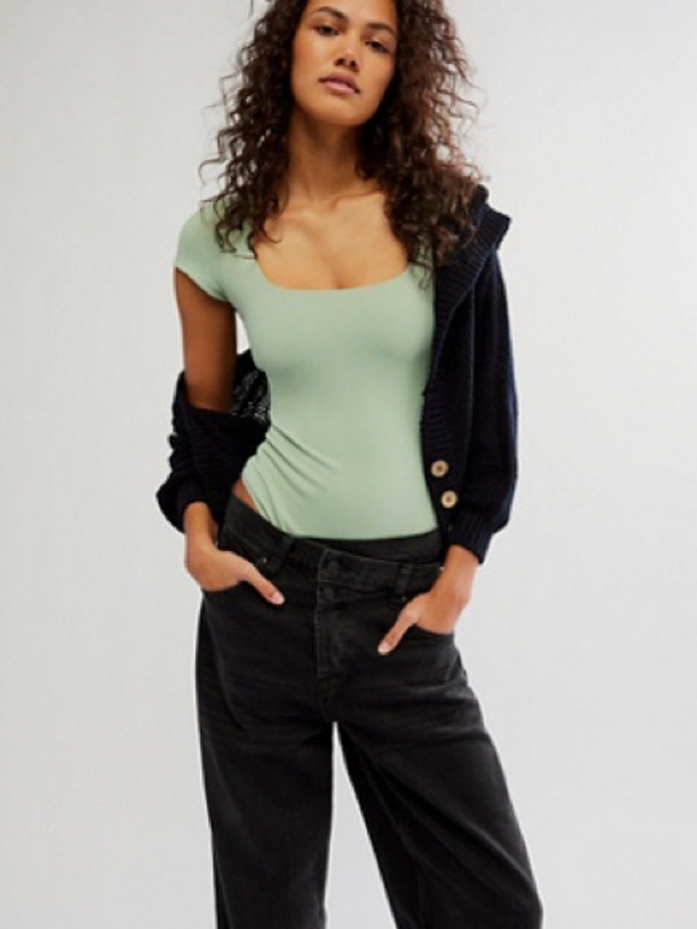 Free People Intimately Square Eyes Thong Bodysuit in Mint Green Size XS
